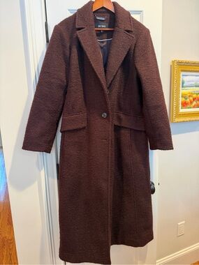 BCBG Chocolate Teddy Brown Long Wool-Blend Winter Coat